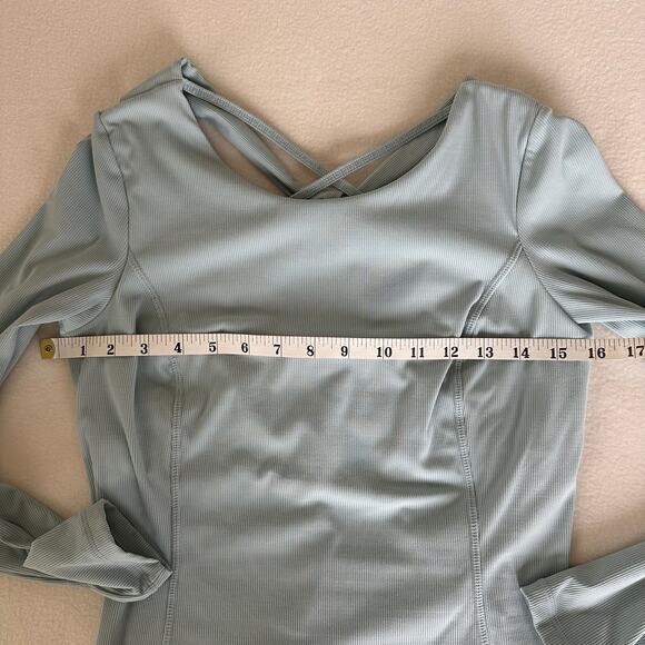 Sweaty Betty Blue Super Soft Rib Yoga Long Sleeve Top Criss Cross Back Size US 6 - Picture 5 of 9